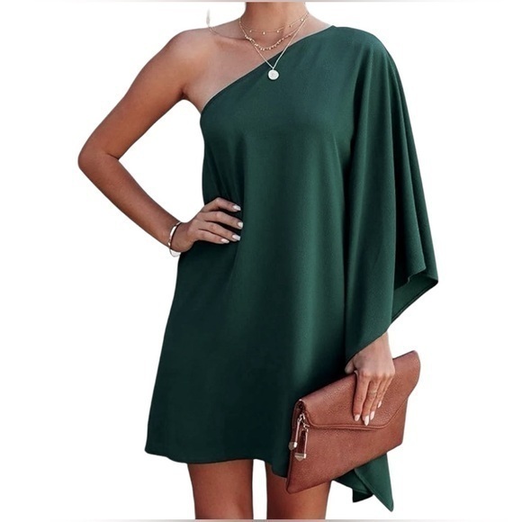Women’s Goddess One Shoulder Green Mini Dress Party Cocktail Wedding Guest - Picture 2 of 6